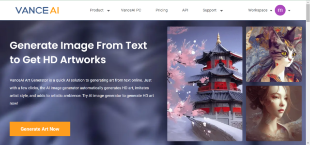 Home page display of VanceAI Art Generator