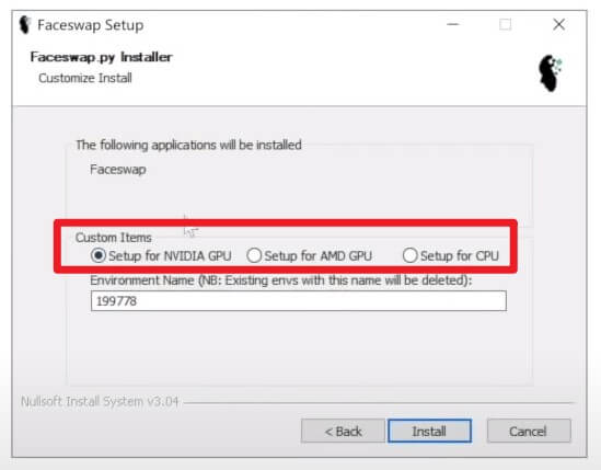FaceSwapビデオカード選択