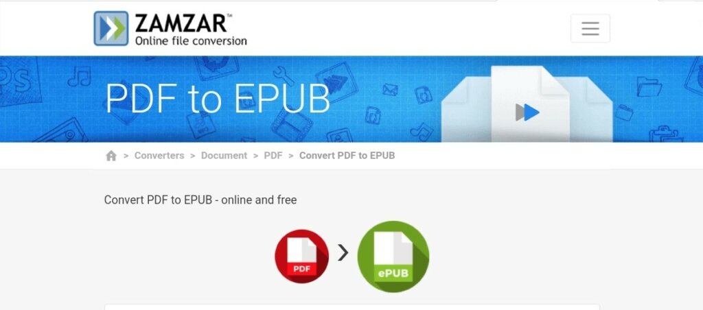 convert PDF to EPUB with Zamzar