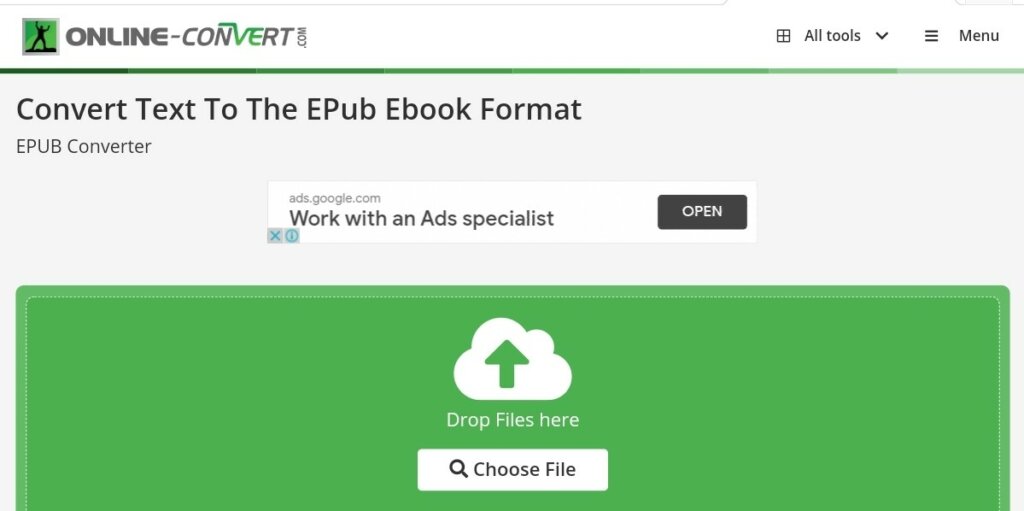 convert PDF to EPUB with Online convert