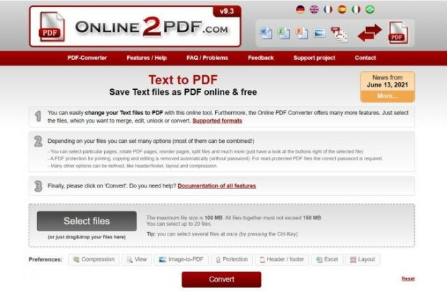 convert PXT to PDF with online2PDF