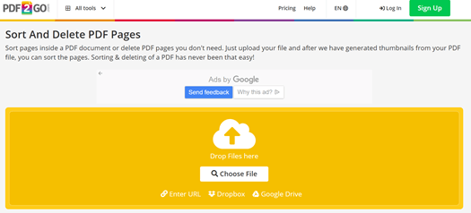 delete pages from pdf_pdf2go