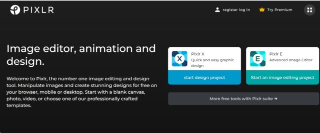 Pixlr photo editor product page