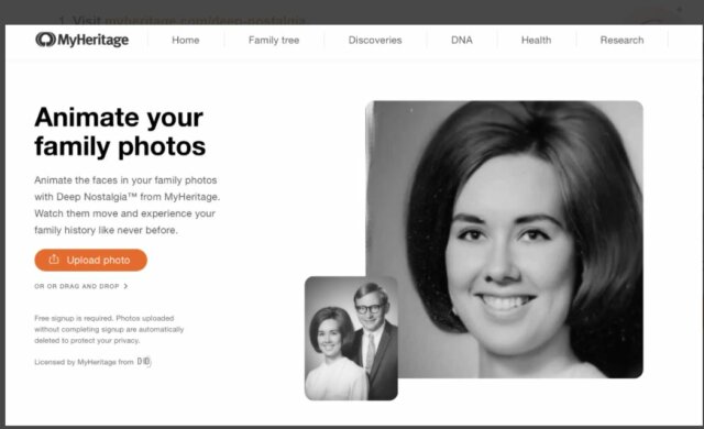 Animate an image from the MyHeritage landing page