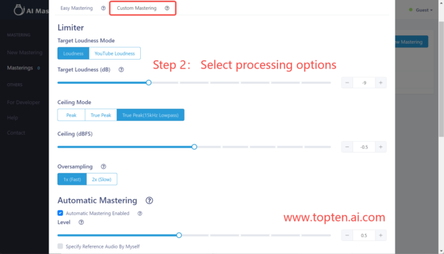 Select processing options