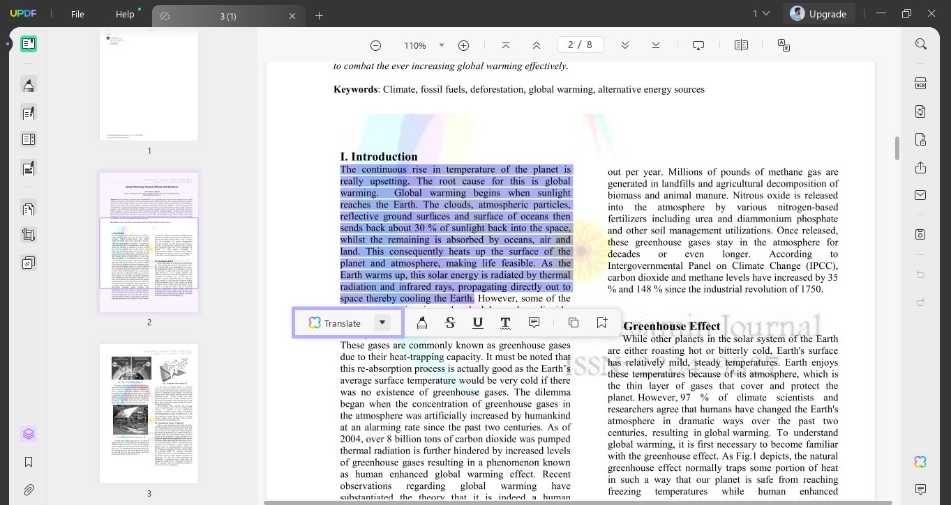 highlight the text and click translate in updf