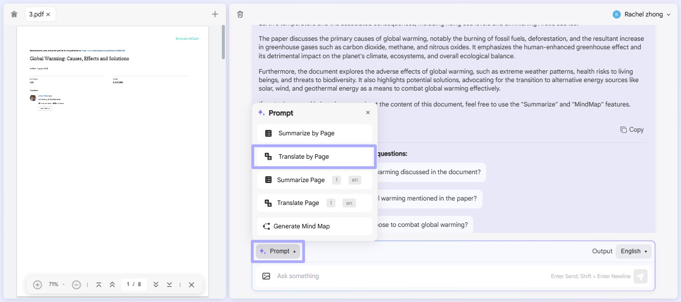 click translate by page in updf ai online