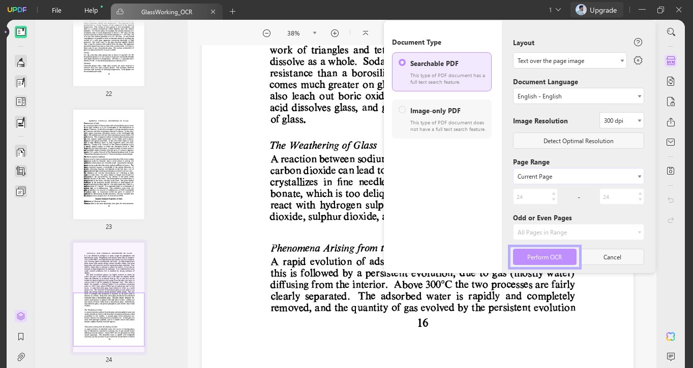 click perform ocr in updf windows
